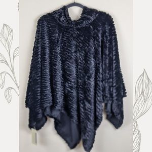 Black Faux Fur Cowl Neck Poncho Cape | NWT
